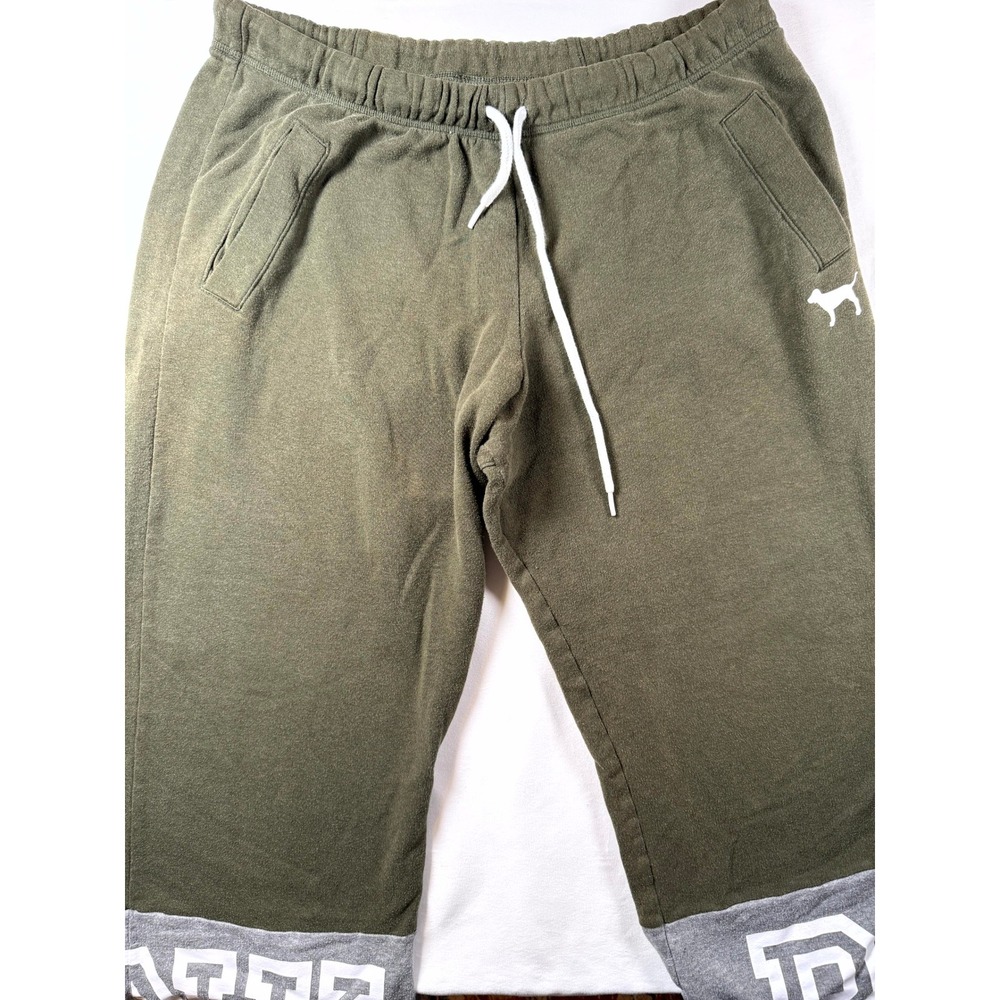 PINK Victoria's Secret Olive Green Cropped Sweatpants Lounge Drawstring‎